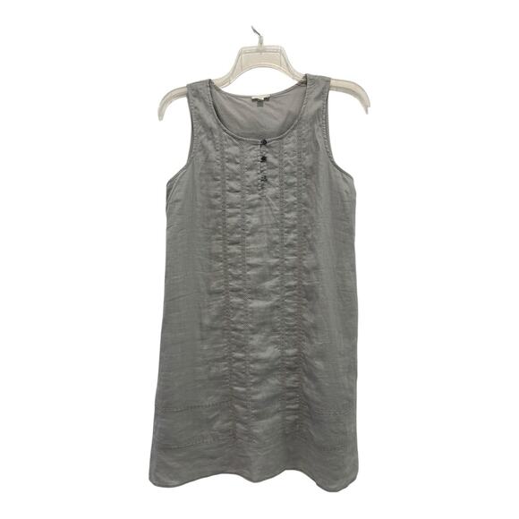 Garnet Hill Linen Dress Womens 8 Gray Embroidered Button Up‎ Cotton Lining Boho - Picture 1 of 13